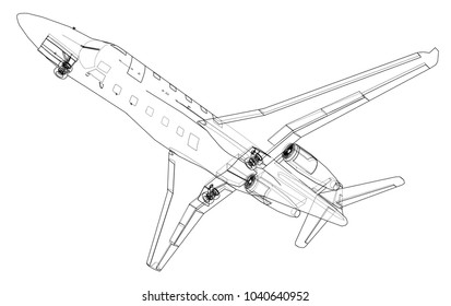 Airplane blueprint. Vector illustration rendering of 3d