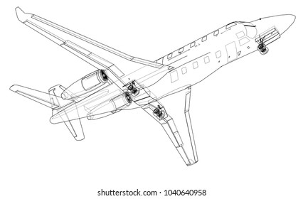 Airplane blueprint. Vector illustration rendering of 3d