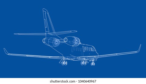 Airplane blueprint. Vector illustration rendering of 3d