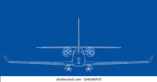 Airplane blueprint. Vector illustration rendering of 3d