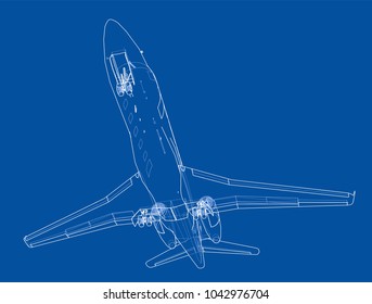 Airplane blueprint. Vector illustration rendering of 3d