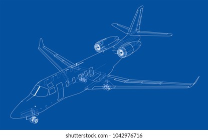 Airplane blueprint  Vector illustration rendering 3d