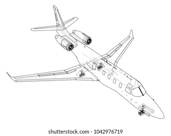 Airplane blueprint. Vector illustration rendering of 3d