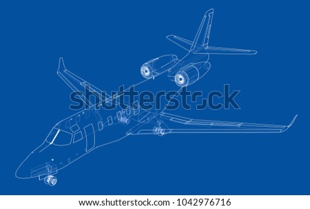Airplane blueprint. Vector illustration rendering of 3d