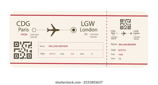 Tarjeta de embarque de avión. Billete de avión en blanco.