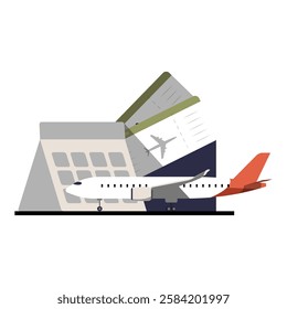 Airplane With Boarding Pass And Calendar In Flat Vector Illustration Symbolizing Travel Planning, Flight Booking, And Air Transportation, Isolated On White Background