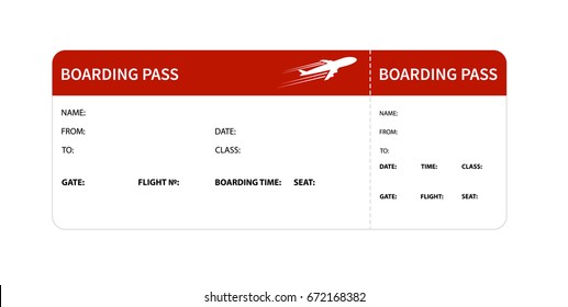 Airplane Boarding Pass. Red Ticket Isolated On White Background. Vector Illustration