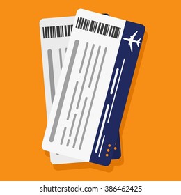 Airplane boarding pass tickets. Travel concept isolated on ogange background