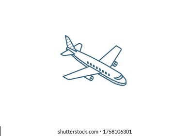 airplane, boeing plane, travel isometric icon. 3d vector illustration. Isolated line art technical drawing. Editable stroke