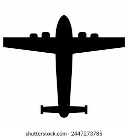 airplane, bomber, black silhouette, vector icon, symbol on white background, one object