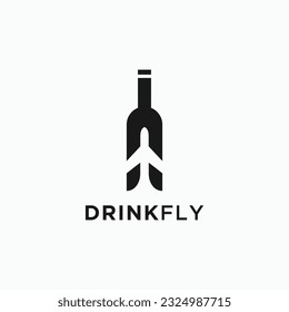 airplane with bottle logo design vector silhouette illustration