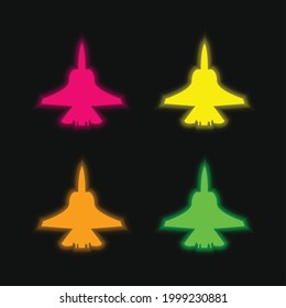 Airplane Bottom Shape four color glowing neon vector icon