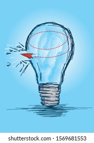 Airplane Breaking out of a Light Bulb Vector Illustration