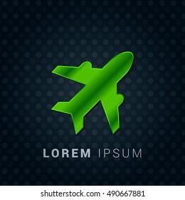 Airplane Bright Green chromium precious metallic 3D Icon / Logo Design