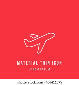 Airplane Bright red material designed line thin flat icon / logo