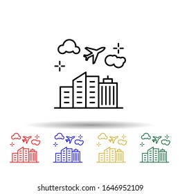 Airplane, buildings, flight multi color style icon. Simple thin line, outline vector of Airport icons for ui and ux, website or mobile application