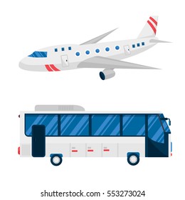 Airplane and bus vector illustration.