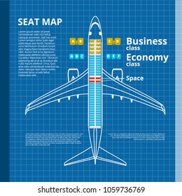 Airplane Business Or Economy Class Seat Map White Contour Template. EPS10 Vector