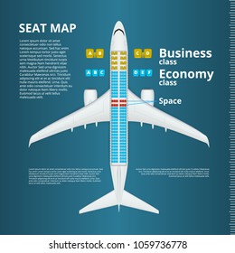 Airplane Business or Economy Class Seat Map Template. EPS10 Vector