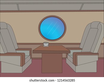 Airplane Bussines Class Interior. Vector Illustration