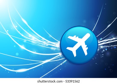 Airplane Button on Blue Abstract Light Background Original Illustration