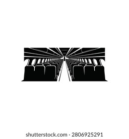 Airplane cabin interior silhouette against a white background