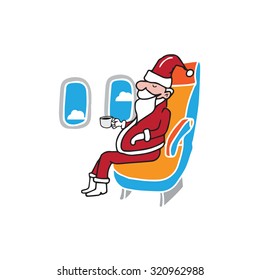 Airplane cabin passenger Santa drinking coffee
