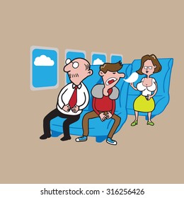 Airplane cabin passengers cartoon vector
