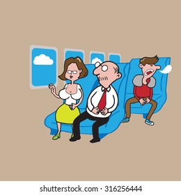 Airplane cabin passengers cartoon vector
