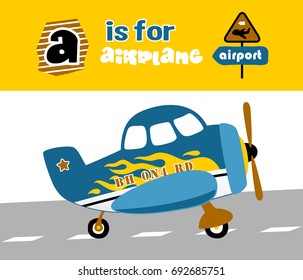 Airplane cartoon with airport sign