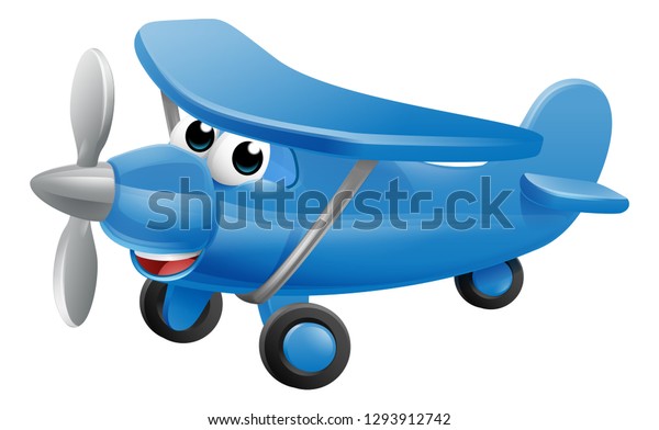 Airplane Cartoon Character Mascot. An Illustration Of A Cute Blue Small ...