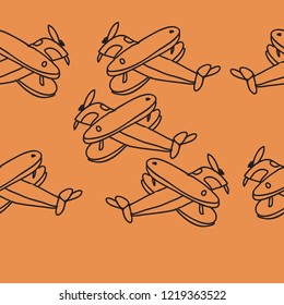 Airplane cartoon  seamless  pattern . Hand drawn.
