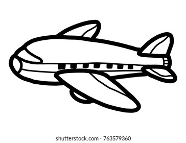airplane / cartoon vector and illustration, black and white, hand drawn, sketch style, isolated on white background.