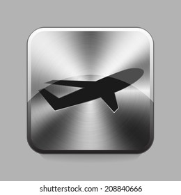 Airplane chrome or metal  button or icon vector illustration