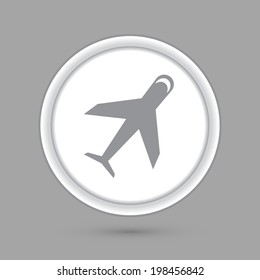 airplane. circle grey icon with a shadow.