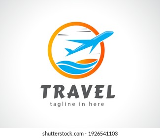 Airplane In Circle. World Travel Tour, Flight Logo. Design Symbol Illustration Inspiration