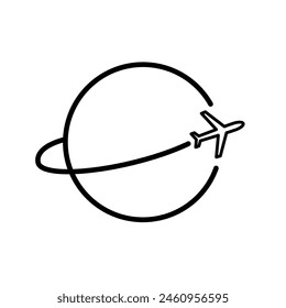  airplane circling the earth. Air travel - vector icon	