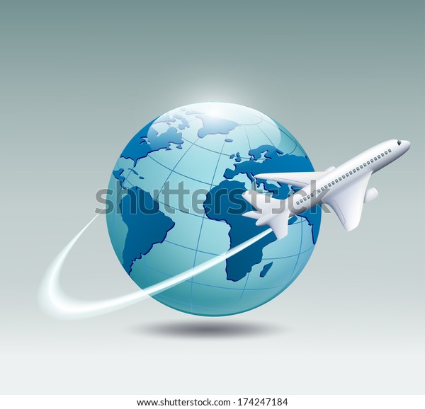 Airplane Circling Globe Flying Out Stock Vector Royalty Free 174247184 airplane-circling-globe-flying-out-stock-vector-royalty-free-174247184