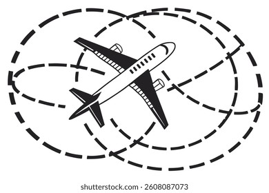 Airplane in circular frame all shape in circular and black color line art white background