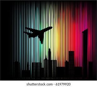 Airplane and city background