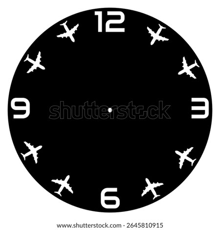 Airplane Clock Face with Black Background and Travel Theme