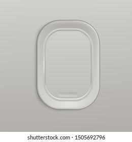 Airplane closed white window or aircrafts porthole 3d realistic vector illustration. Design element or background for tourism, travel and air transportation topic.