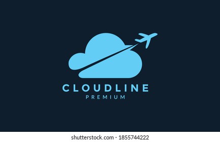 airplane with cloud data tech logo icon vector illustration design