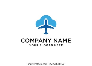 Plantilla de diseño de logotipo de nube de avión. Inspiración de iconos de logotipo de agencia de viajes. Símbolos de Aerolíneas y Logística Logos de la Compañía.