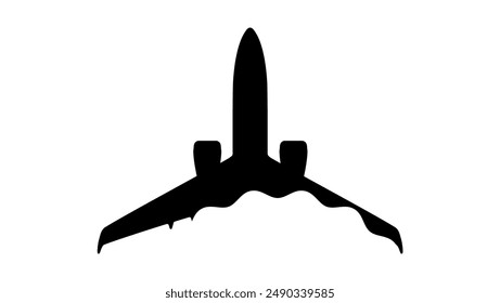 airplane in clouds, black isolated silhouette