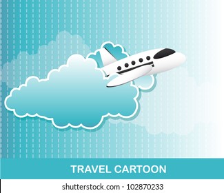 airplane with clouds cartoon, background. vector illustration