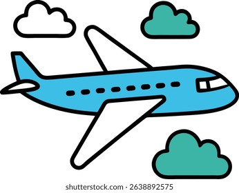 airplane in clouds doodle style vector art