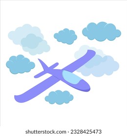 Airplane in the clouds, flying blue plane. Flat style vector illustration for design
