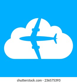 Airplane in clouds logo, vector illustration