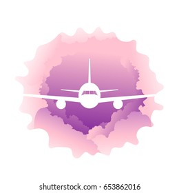 Airplane in the clouds. Plane Icon. vector airplane above the clouds. Airplane icon vector, in trendy flat style isolated on white background. 